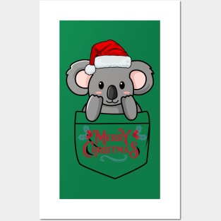 Cute Christmas koala popping out of the pocket Posters and Art